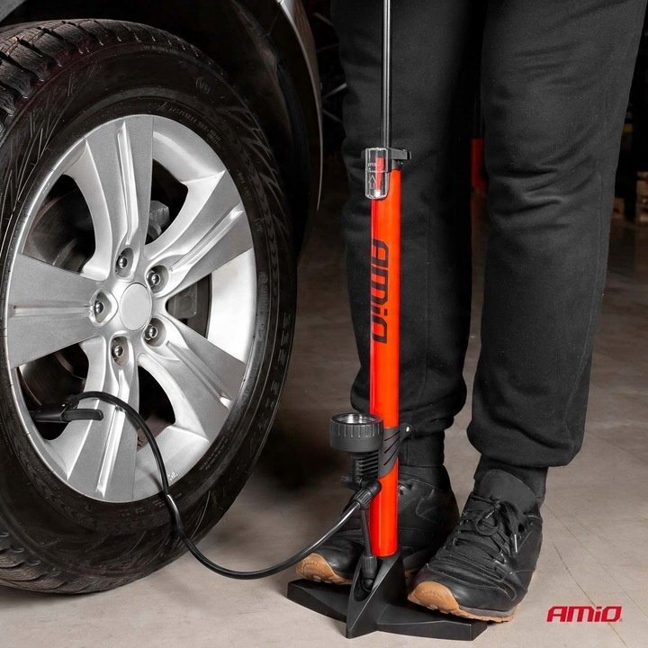 STACJONARNA POMPKA ROWEROWA METALOWA MANOMETR AMIO