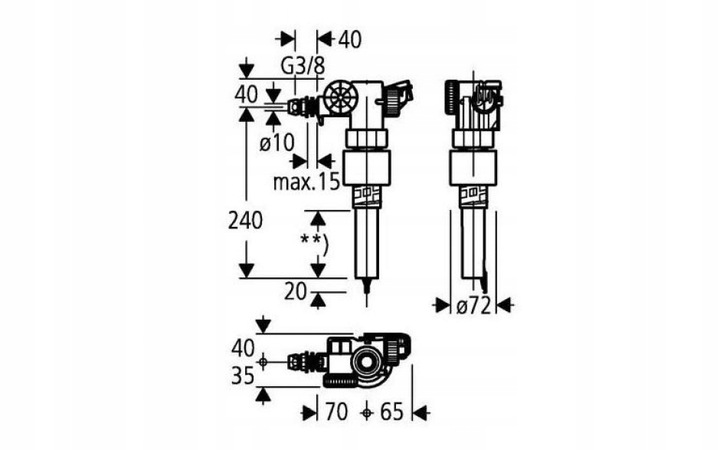 Zawór napełniający Grohe 3/8" do spłuczek podtynkowych 6 l 43537000