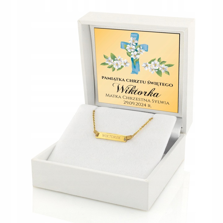 Złota Bransoletka 585 Pamiątka Chrztu dla Chłopca Grawer na Chrzest