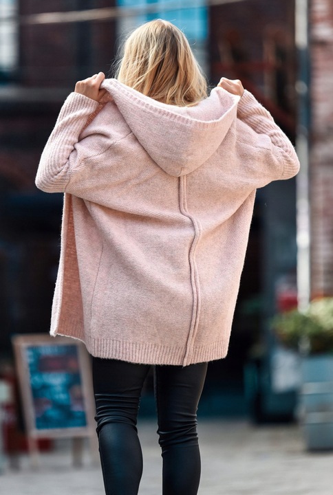 F618 Gruby KARDIGAN oversize KAPTUR, gładki