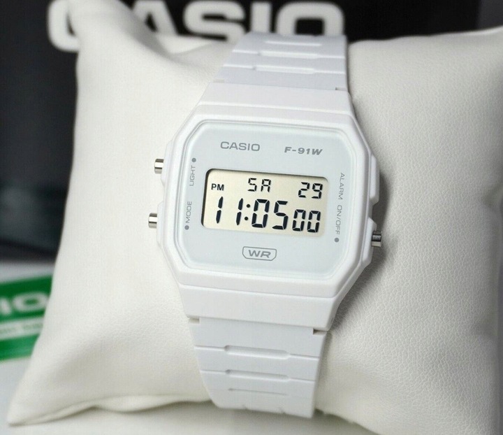ZEGAREK MĘSKI CASIO F-91WB-7A klasyka retro elektroniczny biały