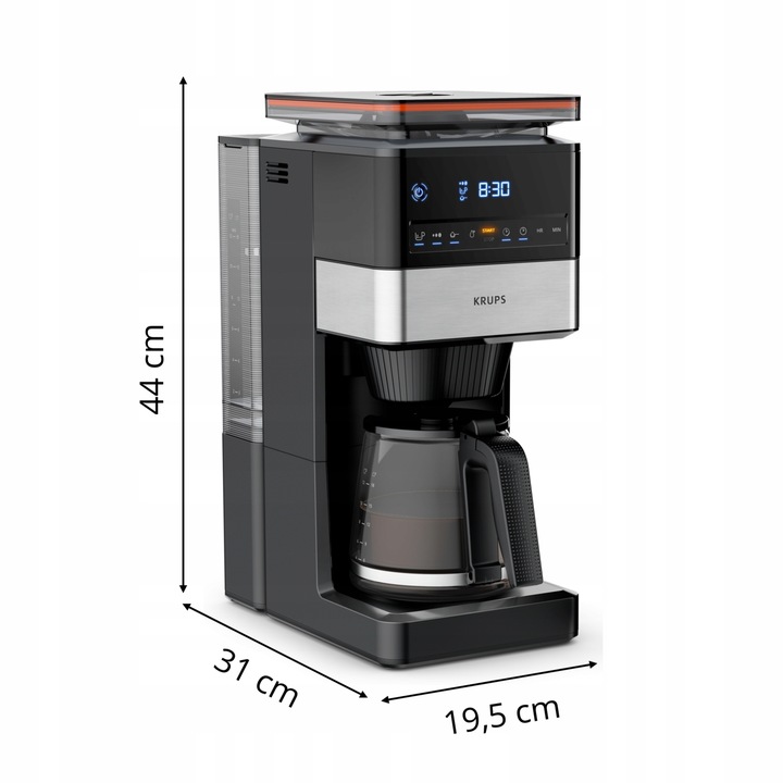 Ekspres przelewowy z wbudowanym stalowym młynkiem KRUPS Grind&BrewXL KM8428