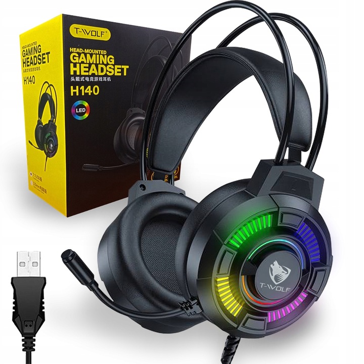SŁUCHAWKI Z MIKROFONEM GAMINGOWE DO GRANIA DLA GRACZY NAUSZNE RGB USB 7.1