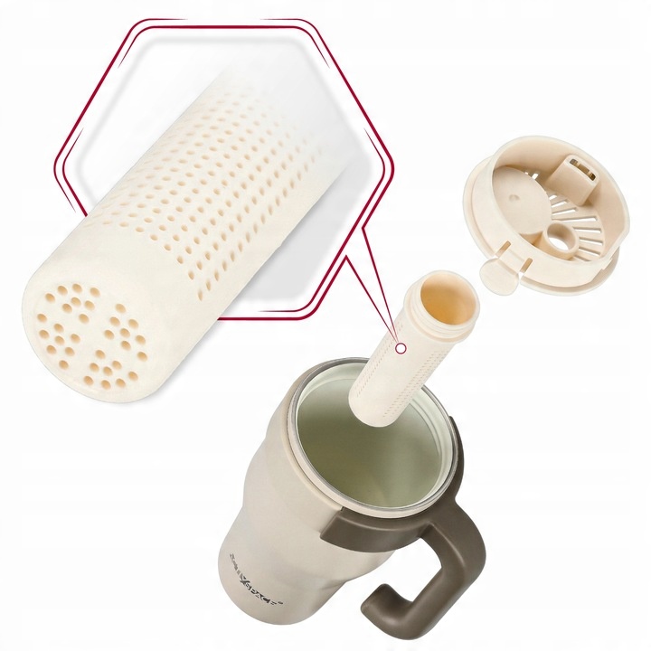 KUBEK TERMICZNY ZE SŁOMKĄ TERMOS Z UCHWYTEM NA KAWĘ HERBATĘ SZCZELNY 800ML