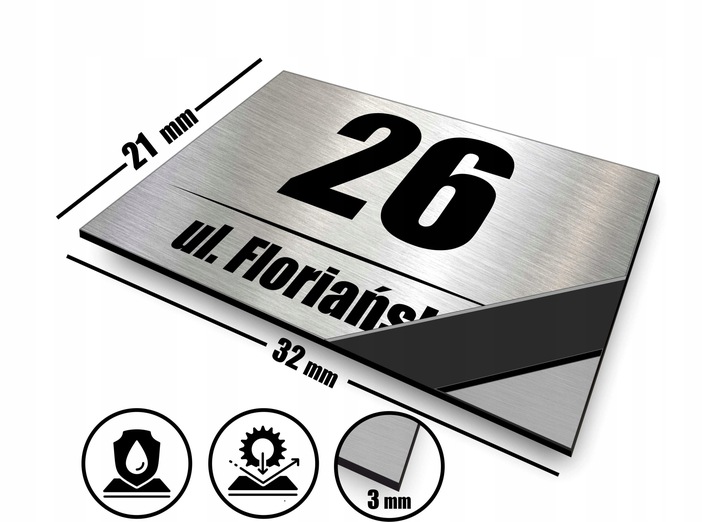 Tabliczka adresowa z numerem domu Tablica NIERDZEWNA Numer na dom 32x21 UV