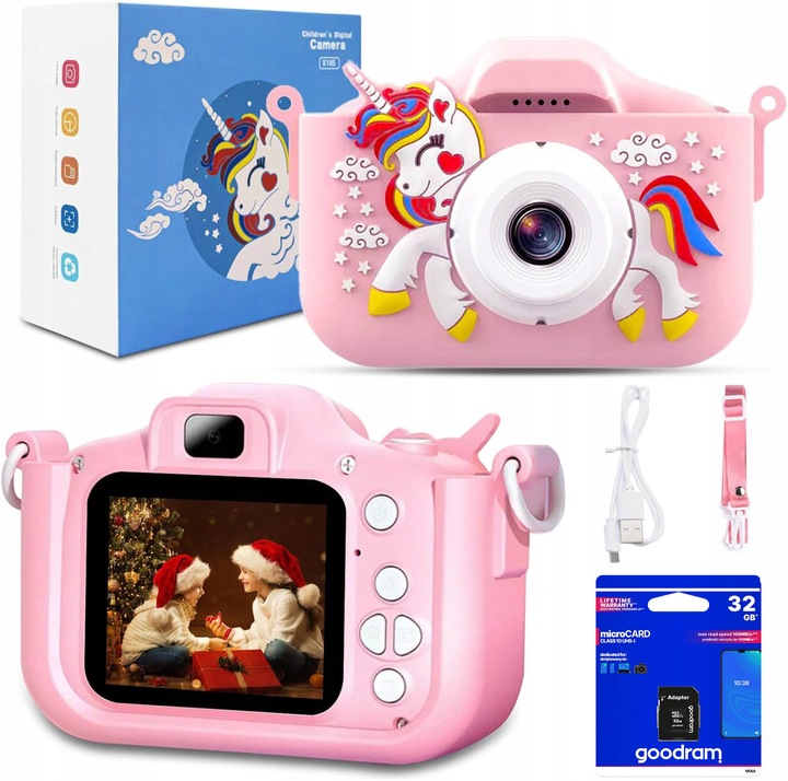 APARAT CYFROWY DLA DZIECI JEDNOROŻEC SELFIE KAMERA+KARTA 32GB MENU PL