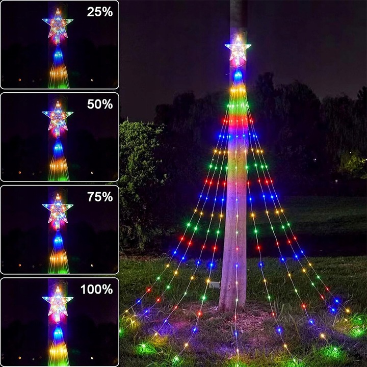 LAMPKI CHOINKOWE WODOSPAD 198 LED GWIAZDA 2M 9 PASM KOLOR PILOT 8 MOD