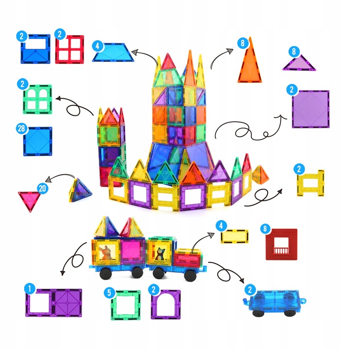 KLOCKI MAGNETYCZNE KAFELKI ZESTAW XXL 100 EL PICASSO RAINBOW MAGNETIC TILES