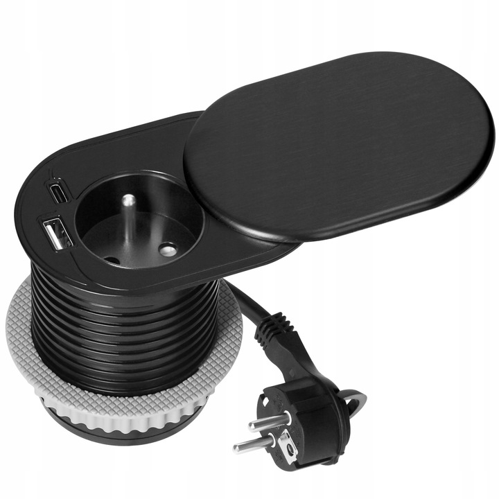 Gniazdo Wpuszczane Chowane w Blat USB + USB-C Przesuwana Pokrywa Kabel 1,9m