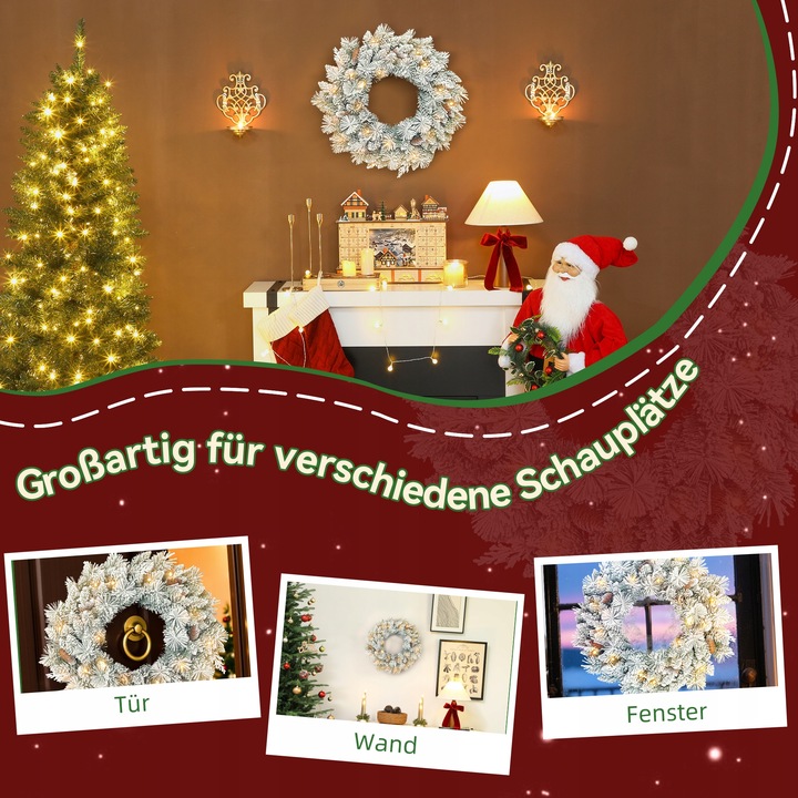 HOMCOM Wianek świąteczny z oświetleniem LED, szyszkami, wianek na drzwi