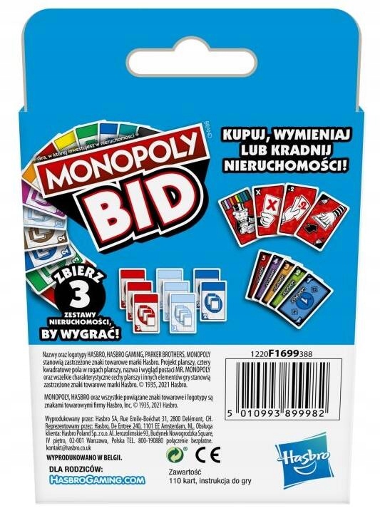 2w1 MONOPOLY BID HASBRO gra planszowa karciana + HEDBANZ JUNIOR Classic PL