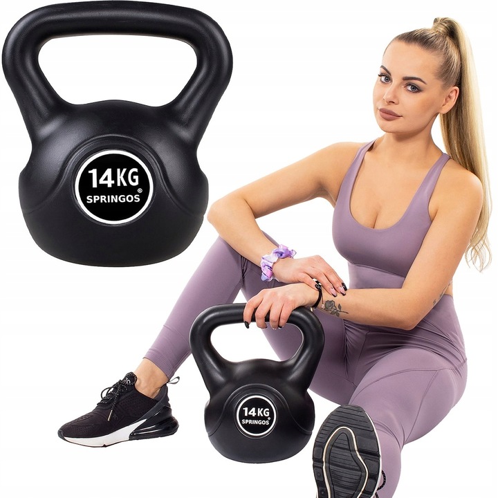 KETTLEBELL 14kg CIĘŻAR ĆWICZEŃ HANTLA CZARNY FITNESS HANTEL ODWAŻNIK ABS