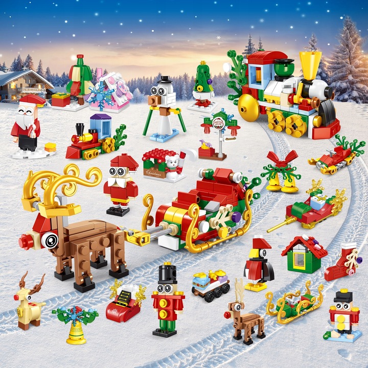 KALENDARZ ADWENTOWY DLA DZIECI KLOCKI ŚWIĄTECZNE 50w1 MIKOLAJ FIGURKA 609el