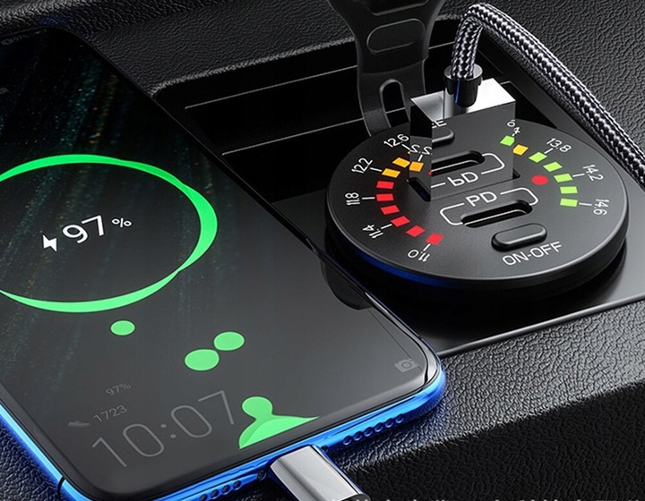 WOLTOMIERZ SAMOCHODOWY ŁADOWARKA USB QUICK CHARGE 3.0 USB USB-C 5V 3A