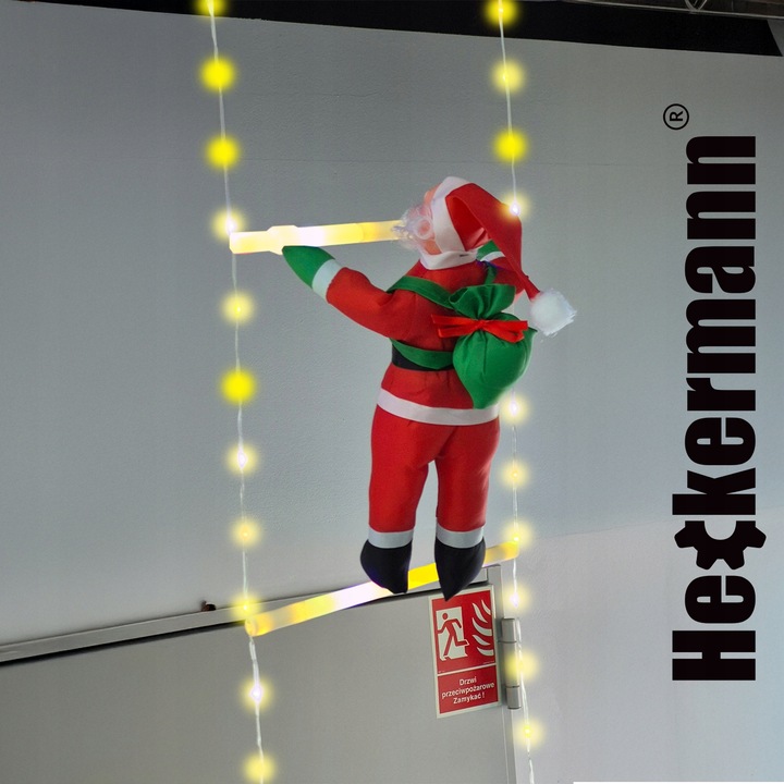 ŚWIĄTECZNA DEKORACJA LED MIKOŁAJ WSPINAJĄCY SIĘ PO DRABINIE ŚWIECĄCY 230cm
