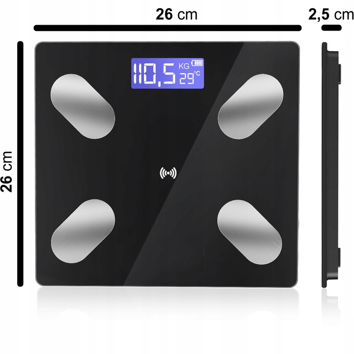 WAGA ŁAZIENKOWA ANALITYCZNA CZUJNIKI SMART+ ANDROID iOS / PRECYZYJNY POMIAR