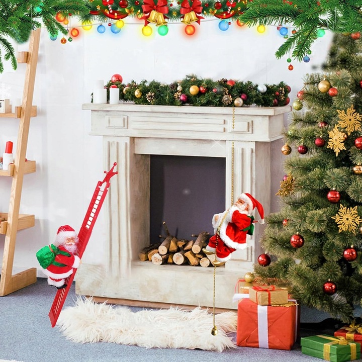 MIKOŁAJ PNĄCY SIĘ NA LINIE 100cm WSPINAJĄCY SIĘ MIKOŁAJ MELODIE ŚWIATEŁKA