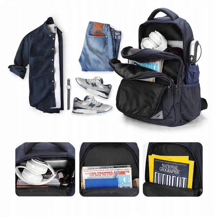 Plecak miejski AOKING, 20-40l, ciemnogranatowy