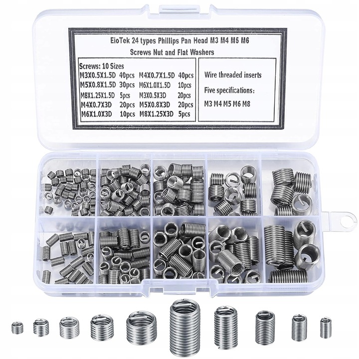 ZESTAW NAPRAWCZY GWINTÓW DRUCIANYCH WKŁADKI GWINTOWANE M3 M4 M5 M6 M8 x200