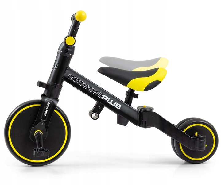 Milly Mally Rowerek 4w1 Optimus Plus Black Czarny Żółty z Rączką Regulowany