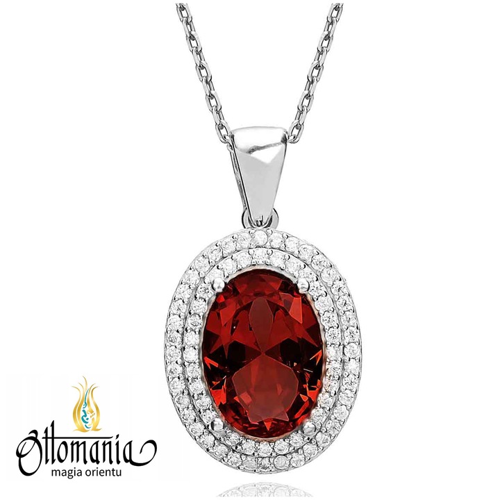 NASZYNIK SREBRNY ŁAŃCUSZEK Z CZERWONYM GRANATEM