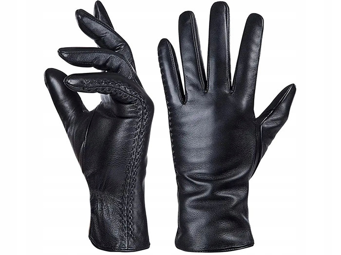 RĘKAWICZKI SKÓRZANE DAMSKIE OCIEPLANE SKÓRA CIELĘCA CZARNE NA JESIEŃ ZIMĘ