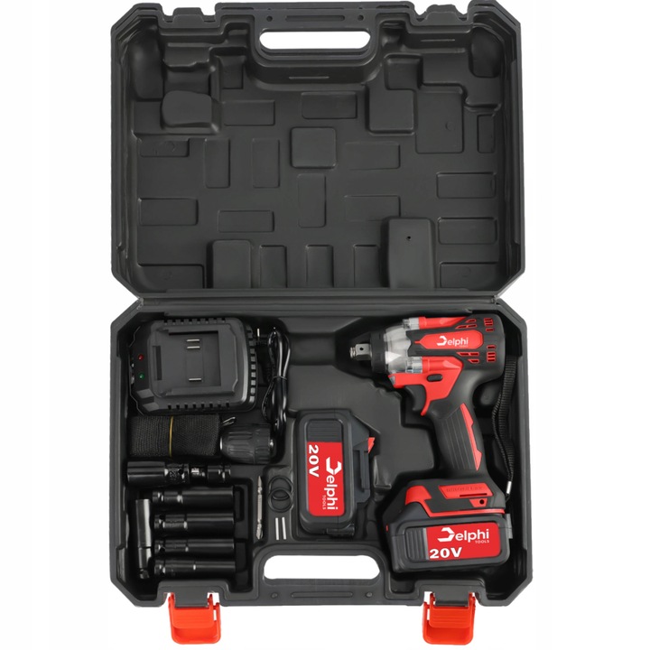 KLUCZ UDAROWY AKUMULATOROWY BEZSZCZOTKOWY do KÓŁ 20V 1/2'' 2xAKU NASADKI