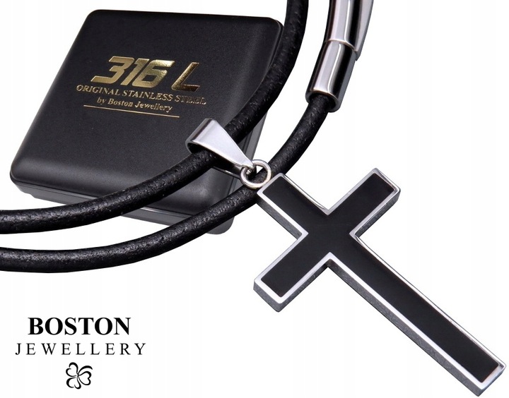 GRUBY RZEMIEŃ RZEMYK NA SZYJĘ Z KRZYŻYKIEM ZESTAW STAL CHIRURGICZNA + SKÓRA