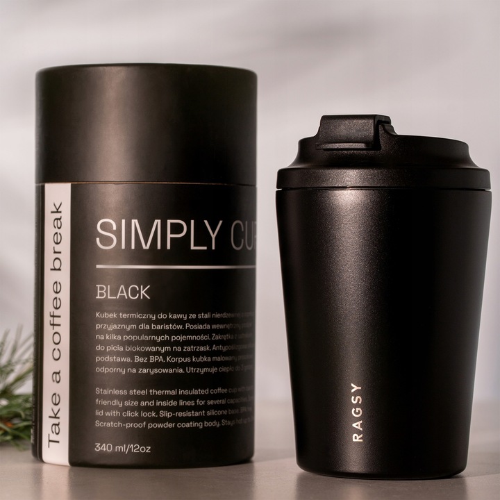 Kubek Termiczny ze stali nierdzewnej BPA FREE Simply Cup 340 ml - Black