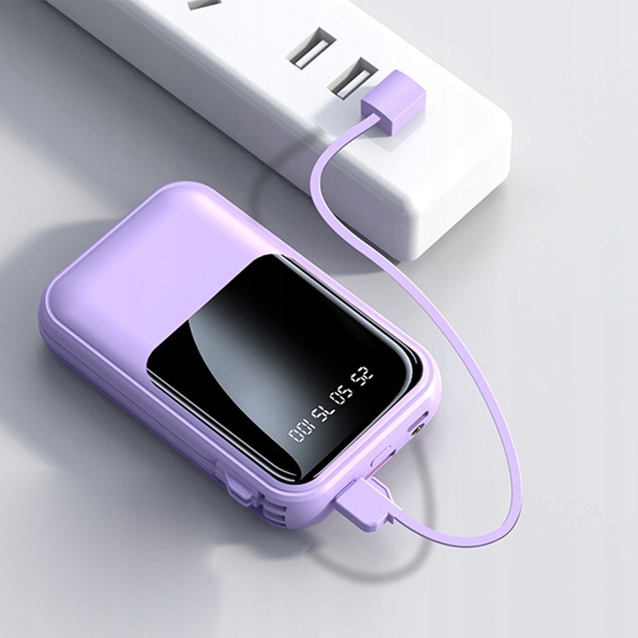 POWER BANK 10000MAH USB/USB-C QC PD WBUDOWANY KABEL Wyświetlacz cyfrowy