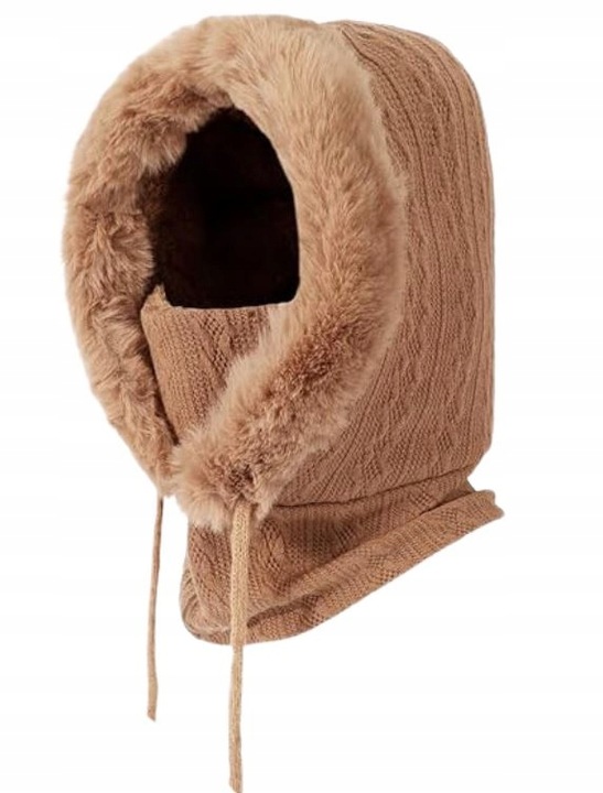 KOMINIARKA DAMSKA CZAPKA KOMIN Z FUTERKIEM CIEPŁA JEDNOCZĘŚCIOWA NA ZIMĘ