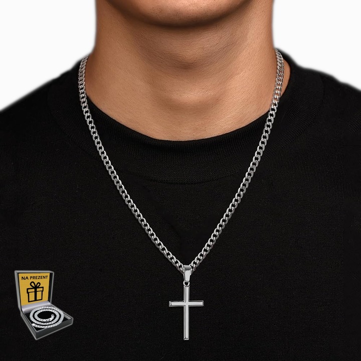 Srebrny ŁAŃCUSZEK Z KRZYŻYKIEM Krzyż Naszyjnik Łańcuch WŁOSKI + GRATIS