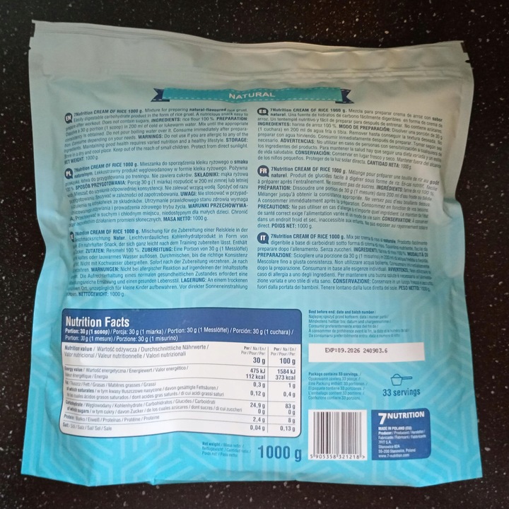 7NUTRITION Kleik Bez Cukru Zamiast Posiłku Zdrowa Przekąska Naturalny 2kg