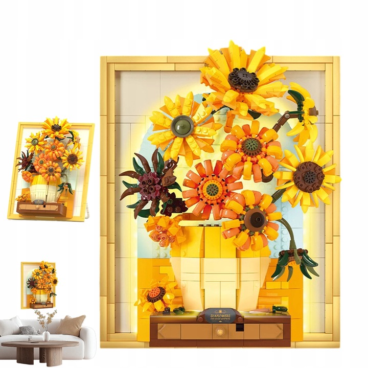 KLOCKI CREATIVE OBRAZ SŁONECZNIKI VAN GOGH PUZLE 3D ZESTAW 1166EL. Z LED