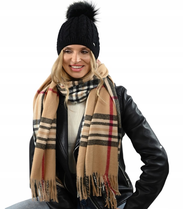 Czapka damska zimowa Ciepła dwuwarstwowa z polarem Pompon POLSKA Produkcja