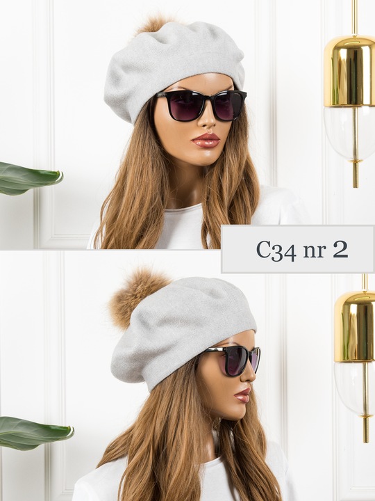 BERET Z POMPONEM CIEPŁY ZIMOWY z WEŁNĄ CZAPKA DAMSKA JAKOŚĆ PREMIUM