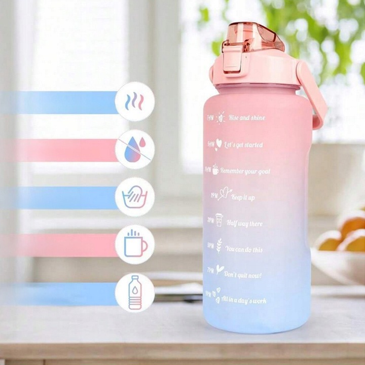 BUTELKA MOTYWACYJNA BIDON NA WODĘ 2000ml 2l ZE SŁOMKĄ Z UCHWYTEM MIARKĄ