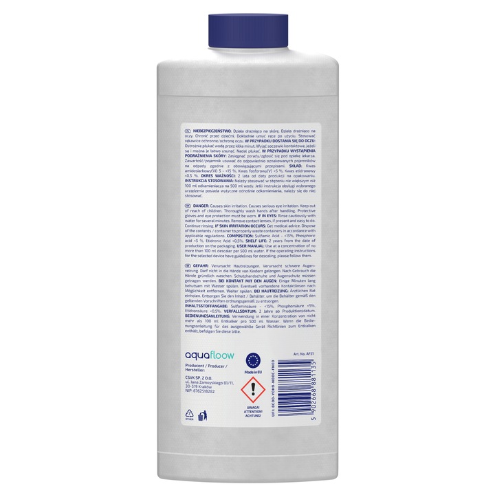 AquaFloow: Odkamieniacz do ekspresu 1l + 5x filtr wody do ekspresu Delonghi