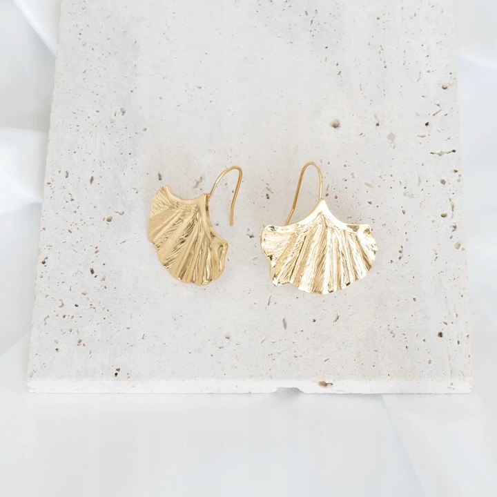 Pozłacane Kolczyki Damskie Liść Ginkgo ze Stali Chirurgicznej