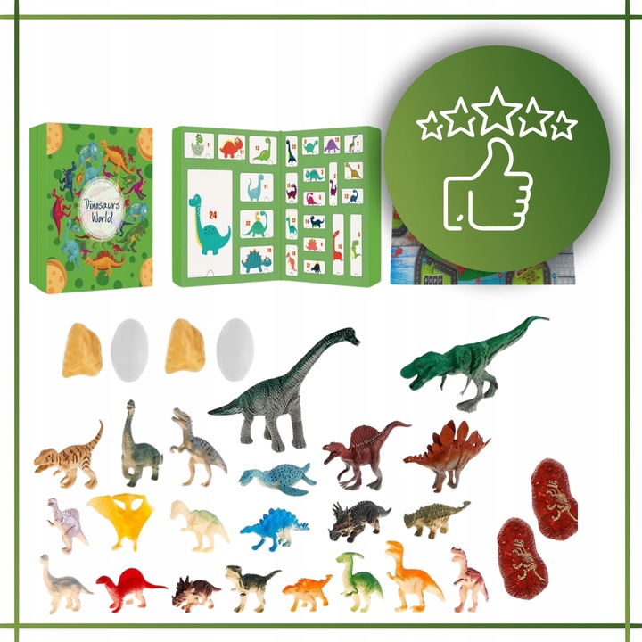 Kalendarz Adwentowy Świąteczny dla Dzieci 24 Dinozaury Kolejka Akcesoria