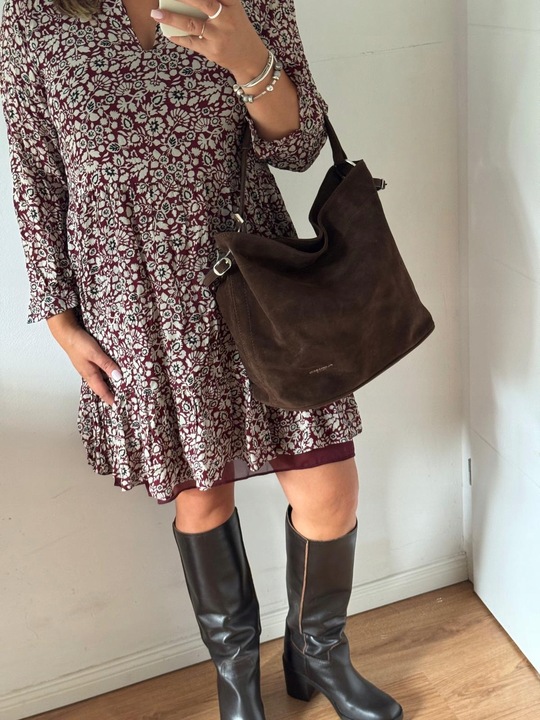 Torba Flora&Co torebka duża worek zamsz zamszowa eco brązowa czekoladowy