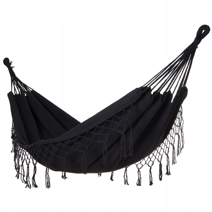 DUŻY MOCNY HAMAK OGRODOWY BOHO HUŚTAWKA MIDAS 3 100x200 CZARNY + POKROWIEC