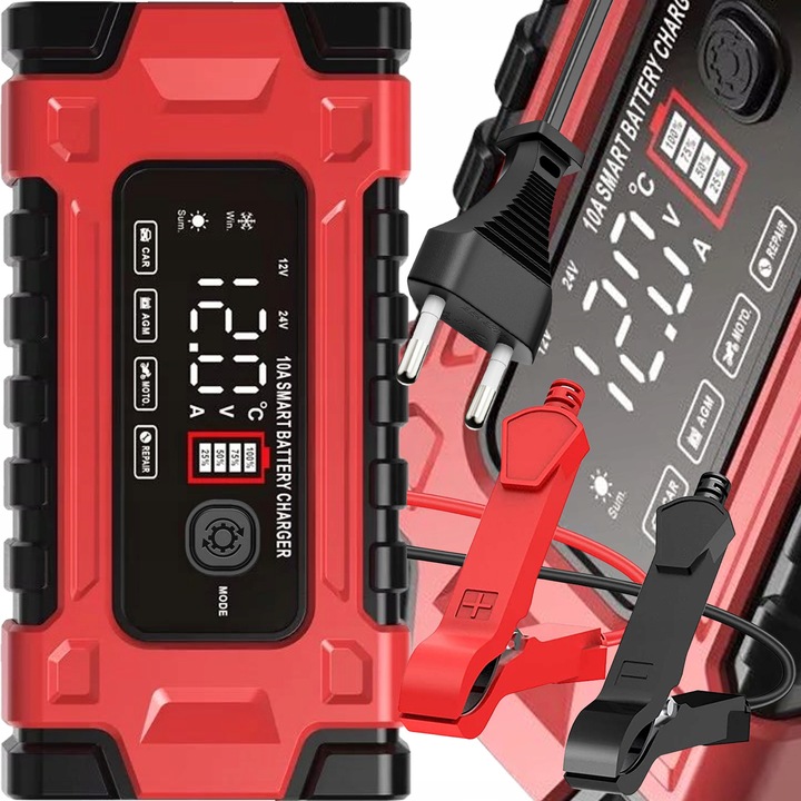 AUTOMATYCZNY INTELIGENTNY PROSTOWNIK ŁADOWARKA DO AKUMULATORA 12V 24V 10A