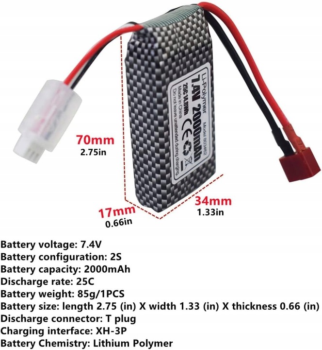 2 szt. Baterie LiPo 7.4 V 2000 mAh wtyczka T do modeli RC 9200, 9200E, 200E