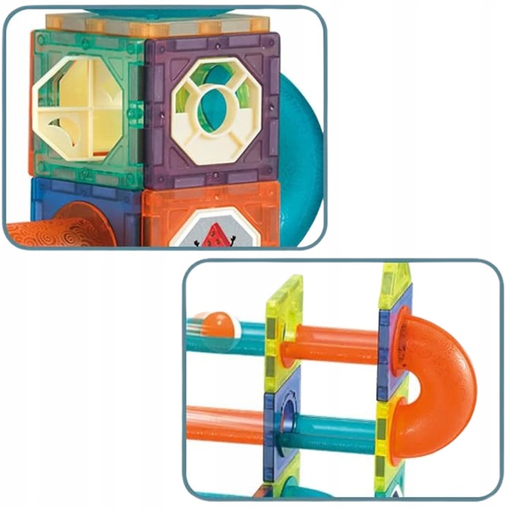 KLOCKI MAGNETYCZNE ŚWIECĄCE STEM 75 ELEMENTÓW TOR KULKOWY LED3+ MAGNA TILES