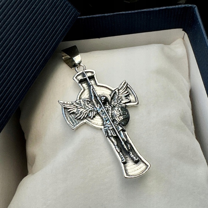 Michał Archanioł zawieszka krzyżyk srebrny męski duży srebro 925