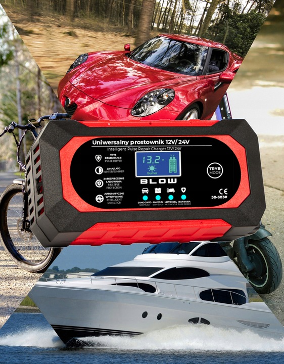 AUTOMATYCZNY INTELIGENTNY PROSTOWNIK ŁADOWARKA AKUMULATORA LCD 24V 12V 8A