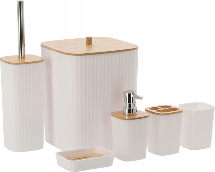 ZESTAW ŁAZIENKOWY 6 ELEMENTÓW KOMPLET DO WC ŁAZIENKI BIAŁY LOFT