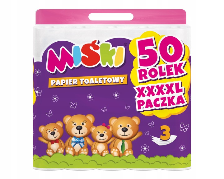 Papier toaletowy MIŚKI 3 WARSTWY Celuloza PACZKA 50 rolek