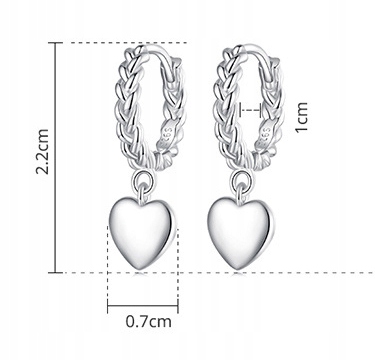 KOLCZYKI SREBRNE PRÓBA 925 WISZĄCE Serca KOŁA SREBRO Angielskie Zapiecie